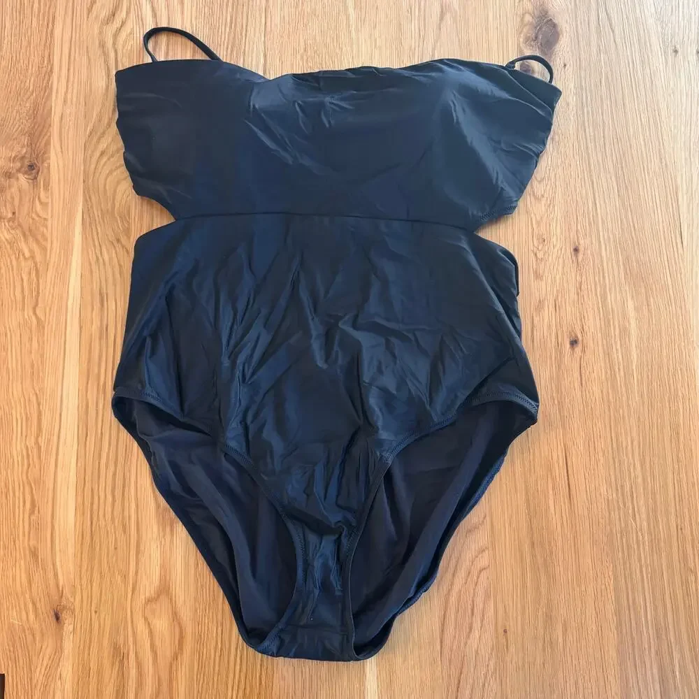 NWT J. Crew Cut Out Tie One Piece Swimsuit Black BF166 Size 22 - Picture 3 of 9